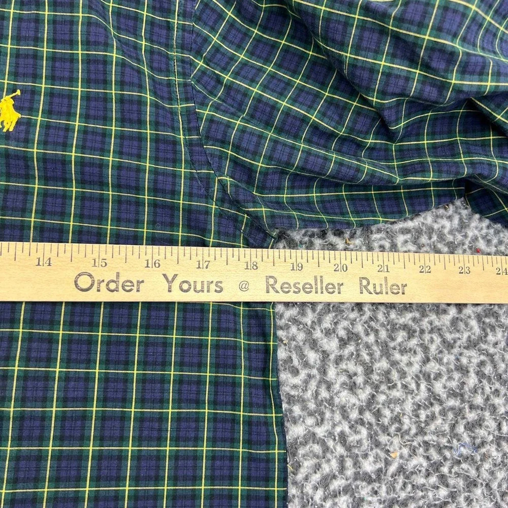 Ralph Lauren Button Down Shirt Youth Large Plaid Green Navy Blue Long Sleeve L